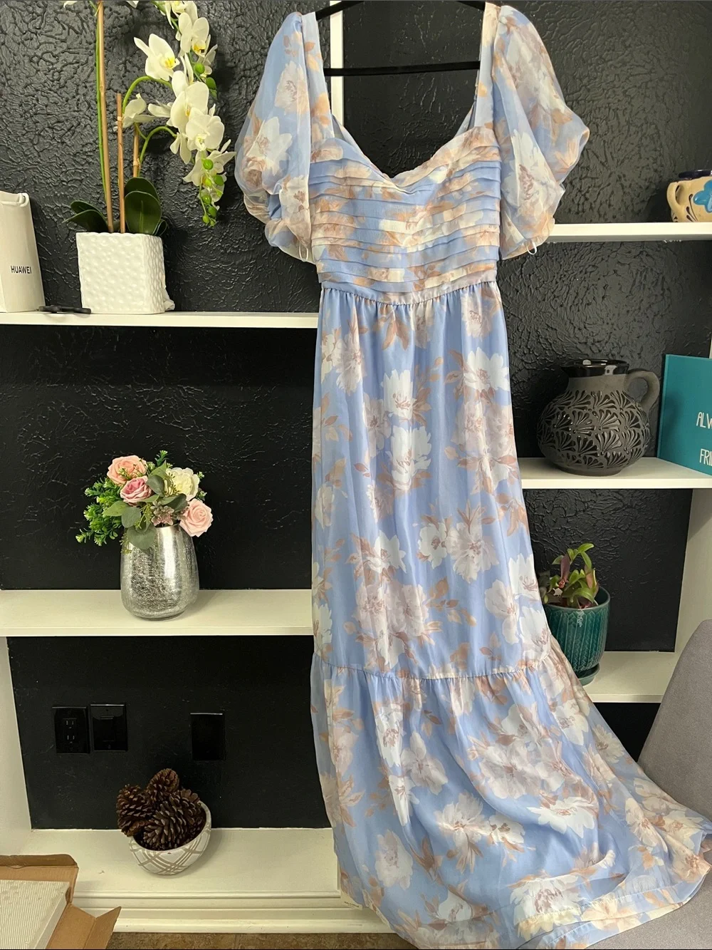 Abercrombie & Fitch Emerson Organza Light Blue Floral Maxi Dress
